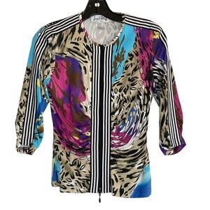 Joseph Ribkoff Size 2 Stretch Jacket Zips Light Weight Animal and abstract print